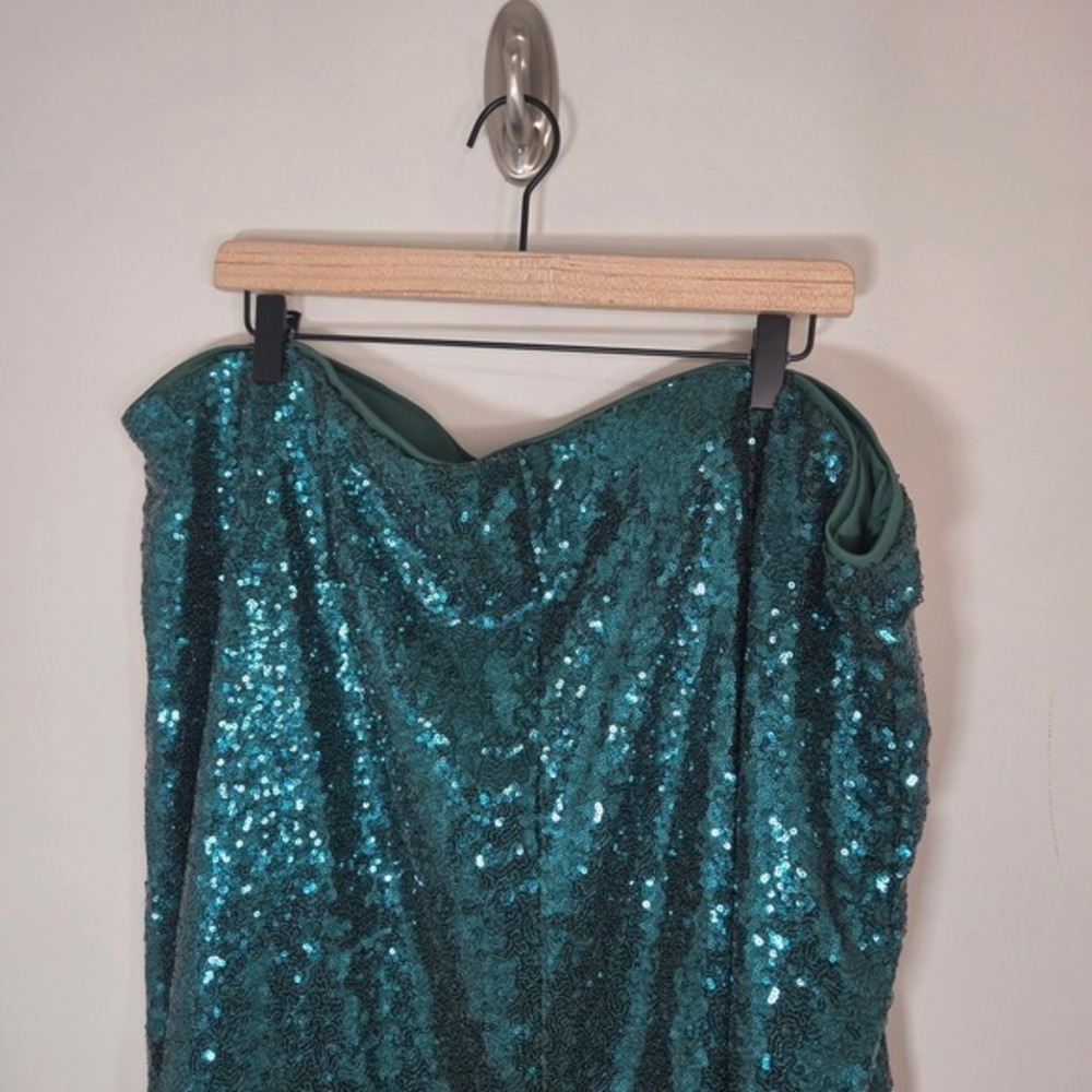 ELOQUII Sequin Midi Skirt 28 Emerald Teal Green Elastic Waist Side Slit Party - Picture 4 of 7